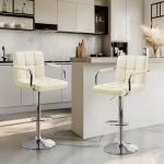 Set of 2 Modern Adjustable Bar Stools, Beige