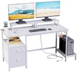 White 47" Computer Desk with Storage and Outlets