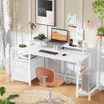 White 47" Computer Desk with Storage and Outlets