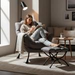 Welnow Modern Lazy Chair & Ottoman Set in Dark Grey