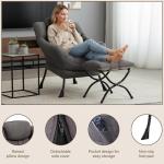 Welnow Modern Lazy Chair & Ottoman Set in Dark Grey