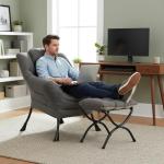 Welnow Modern Lazy Chair & Ottoman Set in Dark Grey