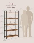 VASAGLE 5-Tier Industrial Bookshelf in Rustic Brown