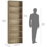 82" Tall 7-Tier Open Bookshelf in Light Oak