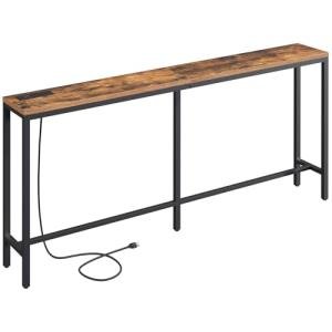 Rustic Brown Console Table with Power Outlet