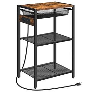 Industrial Tall End Table with Metal Basket