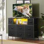 Black Dresser with LED Lights and Charging Station