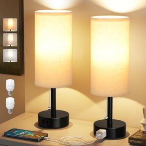 Set of 2 Bedside Table Lamps with Charging Port