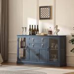 Modern Blue Sideboard with Glass Doors and Storage