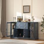 Modern Blue Sideboard with Glass Doors and Storage