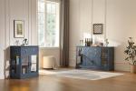Modern Blue Sideboard with Glass Doors and Storage