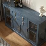 Modern Blue Sideboard with Glass Doors and Storage