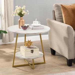 Modern Round Accent Side Table with Metal Frame