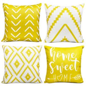 Set of 4 Yellow Geometric Throw Pillow Covers