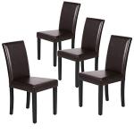 Set of 4 Dark Brown PU Leather Dining Chairs