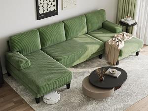 Green U-Shaped Corduroy Sectional Sofa for Small Spaces