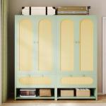 70" Tall Green Rattan Armoire with Drawers