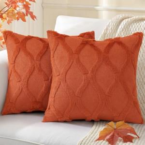 Rust Faux Fur Throw Pillow Covers - Set of 2