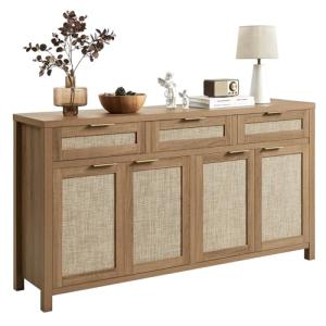 Boho Rattan Sideboard Buffet Cabinet with Storage
