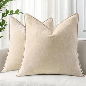 Beige Chenille Throw Pillow Covers Set of 2