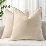 Beige Chenille Throw Pillow Covers Set of 2