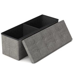 Folding Storage Ottoman Bench - Dark Grey