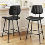Set of 2 Black Modern Counter Height Bar Stools