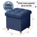Blue Foldable Storage Ottoman with Wooden Feet