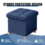 Blue Foldable Storage Ottoman with Wooden Feet
