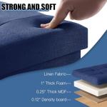 Blue Foldable Storage Ottoman with Wooden Feet