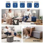 Blue Foldable Storage Ottoman with Wooden Feet