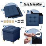 Blue Foldable Storage Ottoman with Wooden Feet