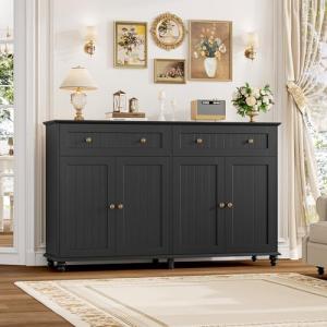 Black Buffet Cabinet with Storage and Display 55