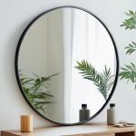 Black 24-Inch Round Wall Mirror with Metal Frame