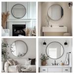 Black 24-Inch Round Wall Mirror with Metal Frame