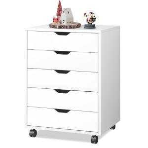 DEVAISE White 5-Drawer Rolling Storage Cabinet