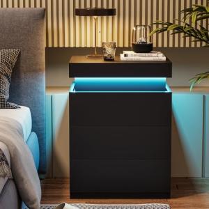 Modern Nightstand with Charging Station and LED Lights