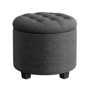 Dark Gray Round Ottoman with Storage and Legs