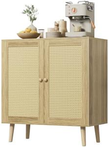 Stylish Natural Buffet Cabinet with Rattan Doors
