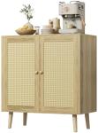 Stylish Natural Buffet Cabinet with Rattan Doors