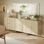 Stylish Natural Buffet Cabinet with Rattan Doors