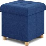 Blue Foldable Storage Ottoman with Wooden Feet