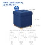 Blue Foldable Storage Ottoman with Wooden Feet