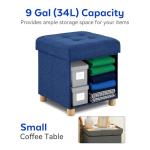 Blue Foldable Storage Ottoman with Wooden Feet