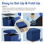 Blue Foldable Storage Ottoman with Wooden Feet