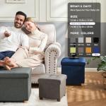 Blue Foldable Storage Ottoman with Wooden Feet