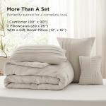 Beige Queen Comforter Set - 4 Piece Pinch Pleat