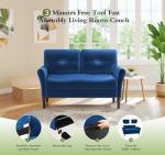 Blue Velvet Loveseat Sofa for Small Spaces