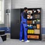 Metal Storage Cabinet with Adjustable Shelves - Black