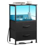 Black Nightstand with Charger and 2 Drawers